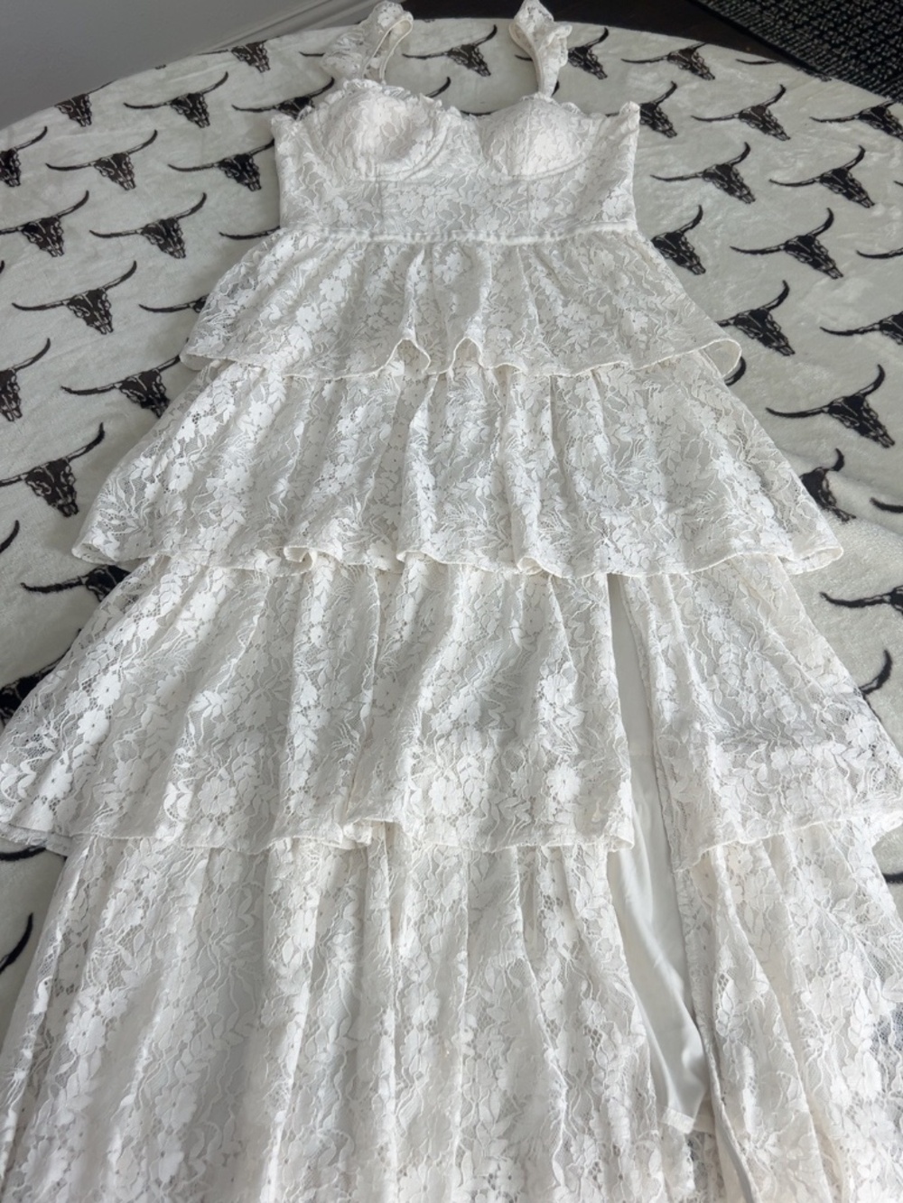 Altar’d State Ivory Lace Tiered Maxi Dress Size M Bridal Boho